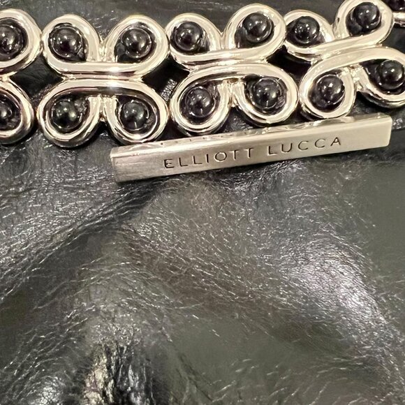 Elliott Lucca Black Leather Handbag With Silver Chain Strap & Zipper Closure - Picture 7 of 13